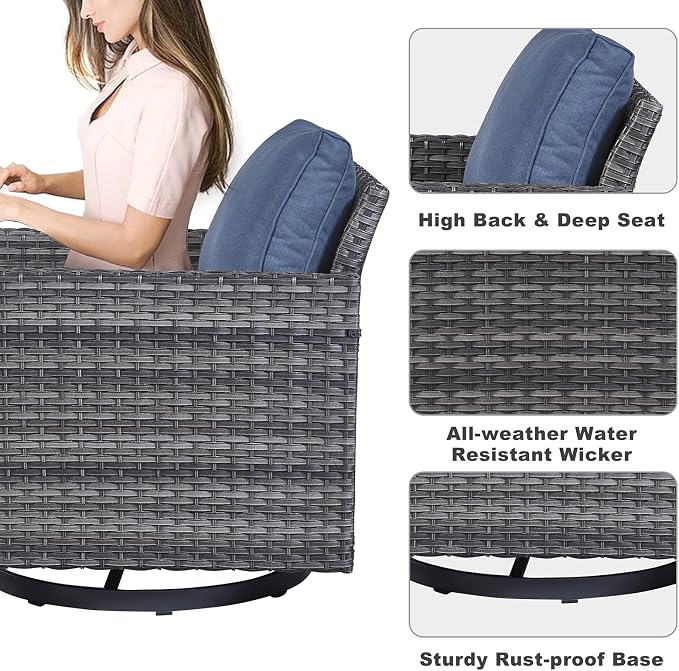 Belord Wicker Chairs Outdoor Bistro Set Oversize Patio Swivel Rocker, Rattan Outdoor Seating Set of 2 Swivel Glider Chairs Wicker Furniture for Porch Deck Backyard with Water-Resistant