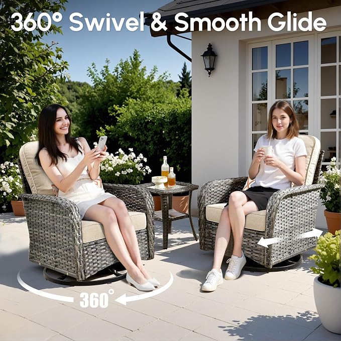 8 PCS Patio Outdoor Furniture Set with Swivel Rocking Chairs,All Weather Wicker Rattan Patio Seating Sofa and Chairs Set,Outdoor Conversaiton Sets for Deck Yard Prrch Garden Poolside,Beige