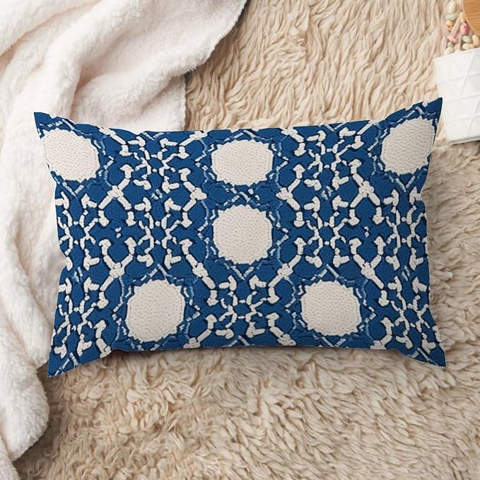 Blue Geometric Rectangular Cushion Cover Blue and White Trellis Throw Pillow Cover Abstract Decorative Cushion Cases Home Decor for for Living Room Bedroom Chair Couch 16x26in