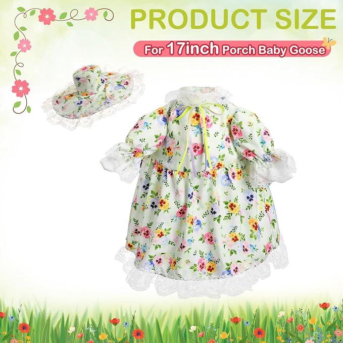 FuWeave Summer Porch Goose Outfit for 17" Floral Skirt Lawn Goose Costume Clothes for Outdoor Patio Yard Lawn Art Decoration