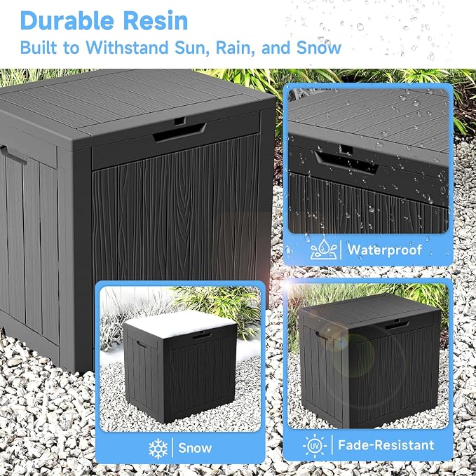 EasyUp 36 Gallon Outdoor Storage Box Waterproof, Resin Outdoor Deck Box, Deck Boxes for Garden Tools Equipment and Cushions (Black)