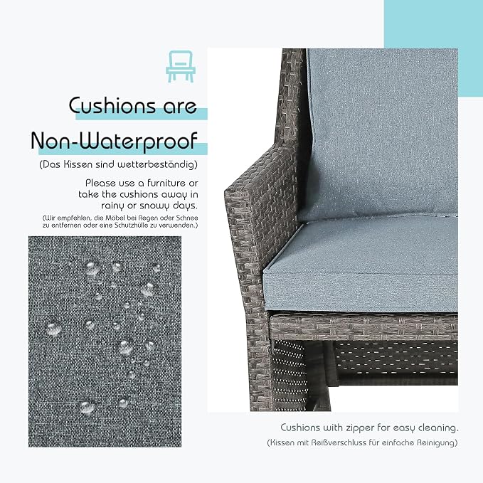 OC Orange-Casual 2-Piece Outdoor Patio Furniture Wicker Love-seat and Coffee Table Set, with Built-in Storage Bin, Grey Rattan, Grey Cushions