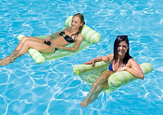 Poolmaster 2- Pack Water Hammock Inflatable Pool Floats for Adults, 4-in-1 Hammock, Saddle, Lounge or Drifter With Quick-Dry Mesh Fabric, 12-Gauge Vinyl Support, Green