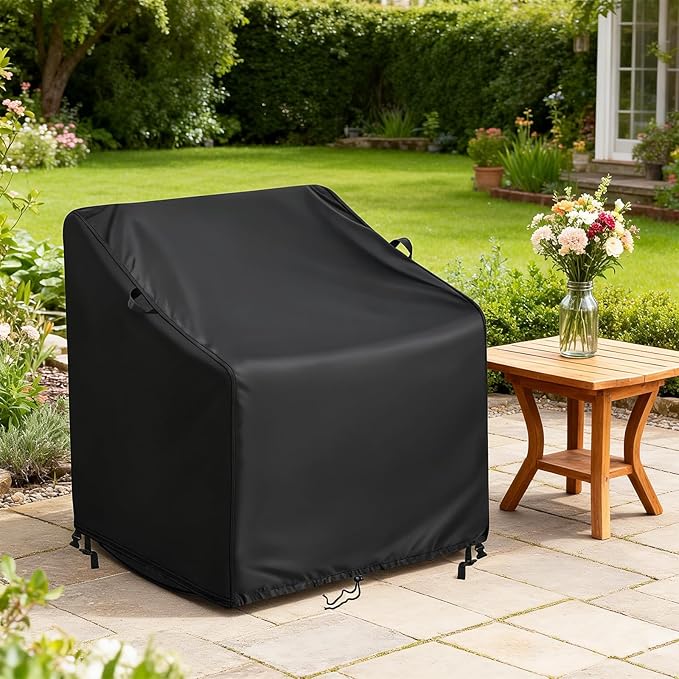 Kasla Patio Chair Cover, Waterproof Heavy Duty Cover for Outdoor Rocking Chair & Papasan Rocking Chair & Rattan Wicker Chair & Swivel Chair (Black, 43"L×42"W×42"H, 2 Pack)