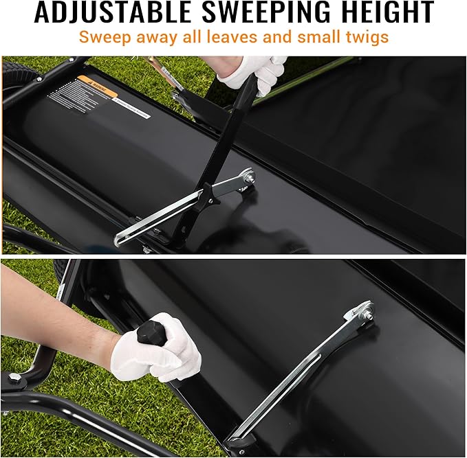 Heavy Duty Tow Behind Lawn Sweeper – 44-Inch Leaf & Grass Collector – Large Capacity Push Mower – Adjustable Height – Dumping Rope – Fits Ride-On Mowers – 44-Inch Black Upgraded Version