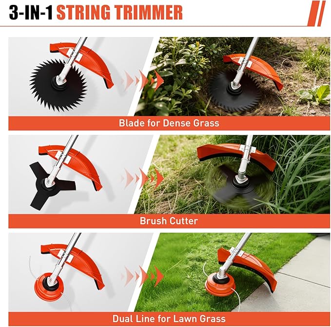 Baotree 52cc Gas Powered Pole Saws,2-Stroke Weed Eater for Tree Trimming, 3 in 1 Gas Brush Cutter,Carb Compliant Lawn Equipment, Quick Start Grass Cutter