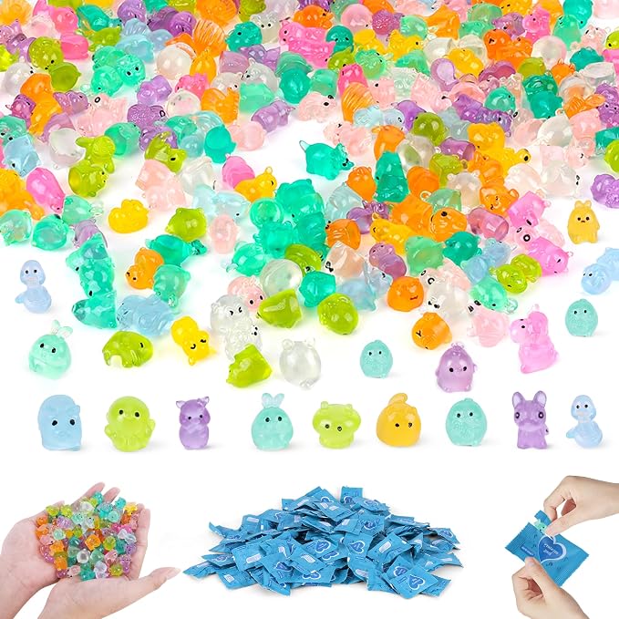 300PCS Mystery Mini Resin Animal Blind Bags, Glow in The Dark Tiny Animal Figures, 50+ Animal Combination Sets for Classroom Prizes, Party Favors, Fairy Garden & DIY Decor