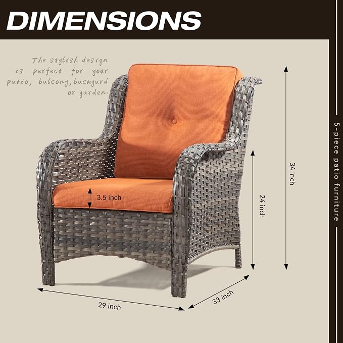 Outdoor Wicker Chair Rattan Dining Chairs Set of 2 PE Wicker Patio Chairs with 4inch Seat Cushions Seating Chair for Garden, Backyard Swimming Pool, Balcony, Orange