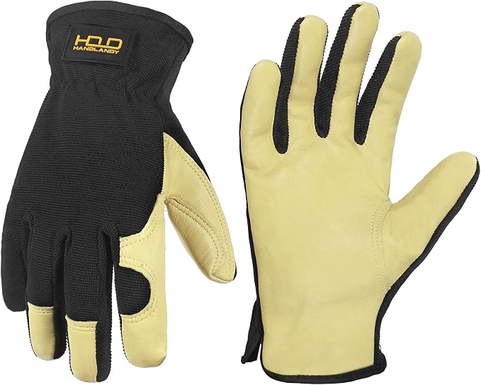 HANDLANDY Leather Gardening Gloves, Leather Work Gloves for Men Women | Durable Utility Men Women Garden Yard Working Glove, for Landscaping, Mechanic, Construction, Driving, Farming, Ranching