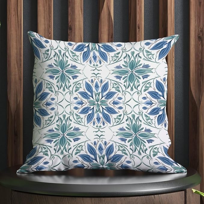 Pillowcase Mughal Flower Pillowcase Farmhouse Blue Lotus Floral Pillow Cover Accent Throw Pillow Covers Farmhouse Decorative for Sofa Bed Chair Car 22x22 in