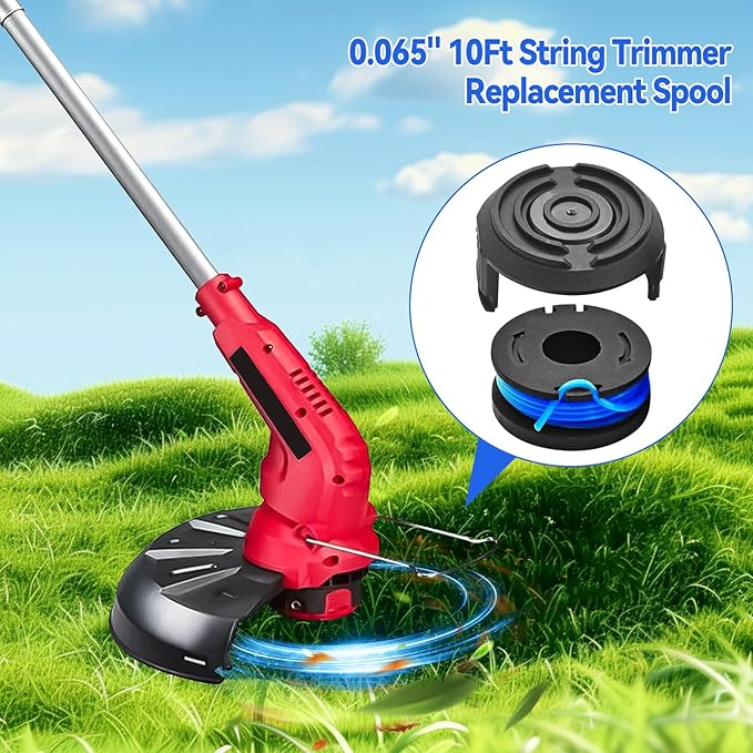 JOJOCY Weed Eater String Trimmer Line 19115C-B, 0.065" 10FT Replacement String Trimmer Line for Harbor Freight Bauer 19115C-B 20V Cordless String Trimmer (6 Rolls + 2 lids)