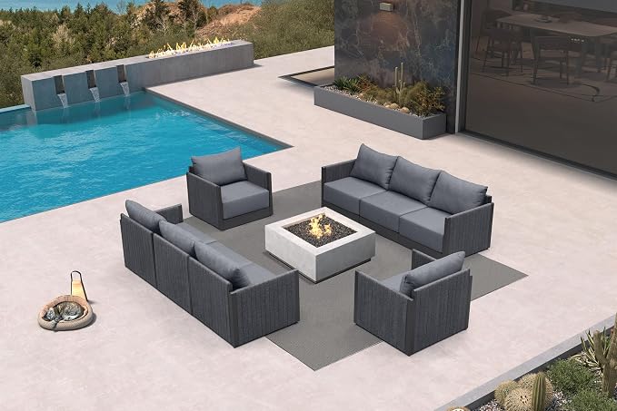 PURPLE LEAF 8 PCS Patio Conversation Sets All Weather Outdoor Couch Sectional Set with Resilience Foam Cushion Patio Conversation Set for Garden Poolside Backyard Gray