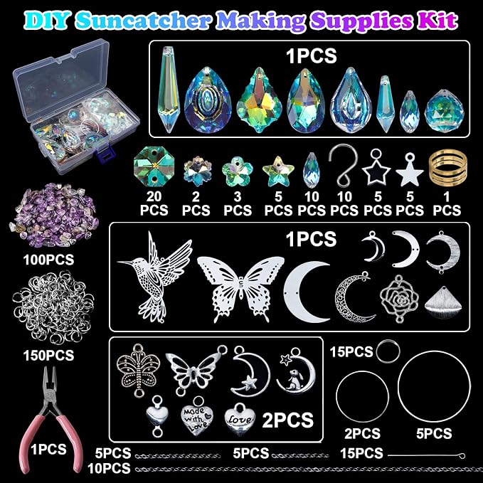 DIY Suncatchers Kit, 400pcs Sun Catchers Supplies Art and Crafts for Adults | Hanging Prism Sun Catcher with Crystals Rainbow Maker for Indoor Window Home Wedding Outdoor Garden Christmas Decor