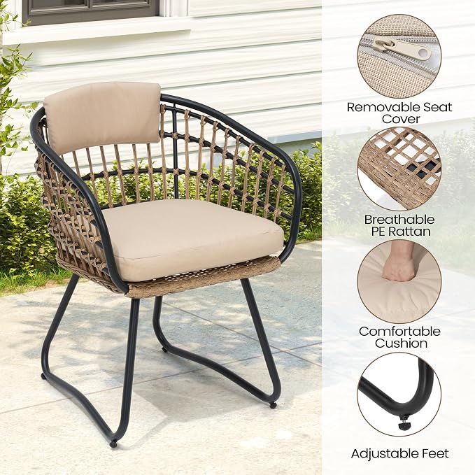 Pellebant 2-piece Outdoor Dining Set for 2 Person - Weather-Resistant Patio Dining Furniture Set, Wicker Chair with Cushion for Deck, Porch, Backyard, Bei