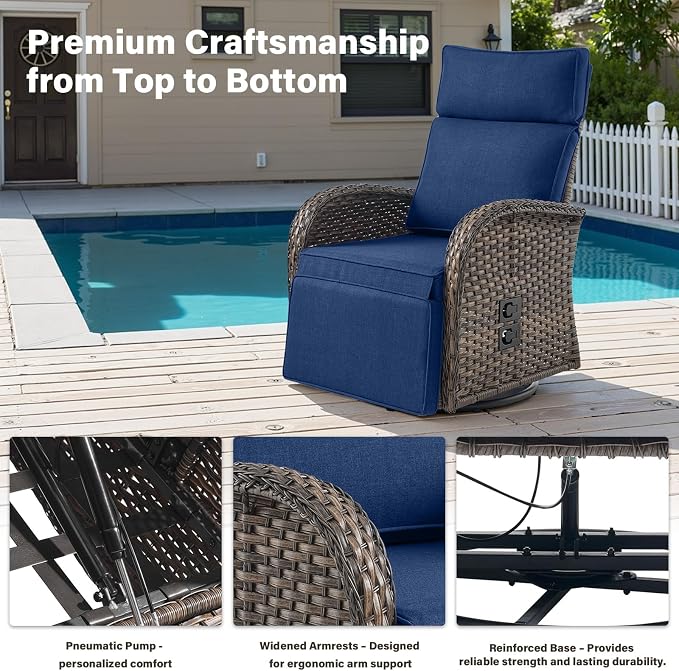 Belord 5 Piece Patio Furniture Set with Swivel Recliner Chair - Patio Outdoor Couch Set, Chaise Lounge Chair Outdoor with Adjustable Backrest and Footrest and Coffee Table for Casual Gathering