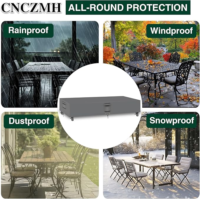 Heavy Duty Patio Furniture Covers Waterproof, 600D Outdoor Furniture Cover Waterproof for Sectional Sofa Couch, Outdoor Dining Table and Chair Set Covers 138''L x 102''W x 32''H, Grey