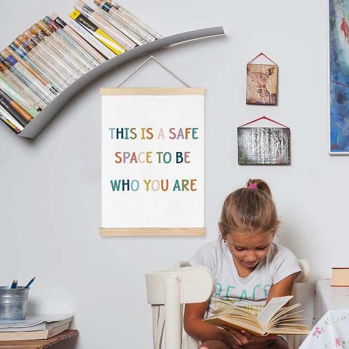 FDHSPAAM Safe Space Sign Wall Art Decor, Calming Corner Poster for Classroom, Boho Mental Health Safe Space Wall Art Posters for Classroom School Counselor Office Calm Down Corner, 12x16 Inch