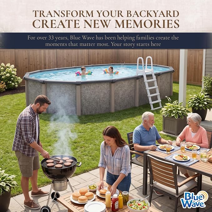 Blue Wave Riviera 15-ft x 30-ft Oval 54-in Deep 8-in Top Rail Metal Wall Swimming Pool Package