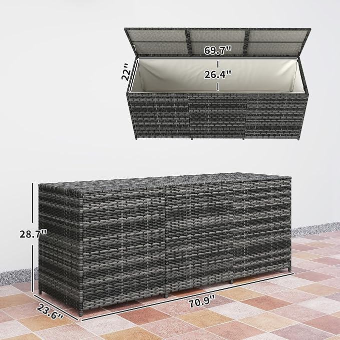 175-Gallon Outdoor Rattan Deck Storage Box with Polyester Liner