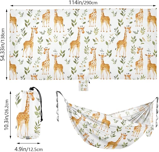 Camping Hammock Outdoor Hammocks for Outside Giraffe Leaf Beach Trees Portable Lightweight with Pockets Tree Straps Indoor