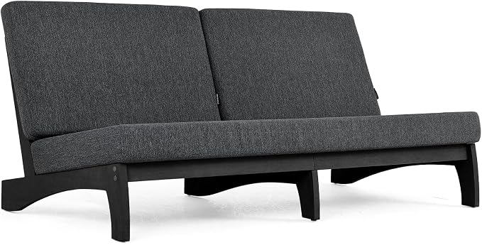 Outdoor Furniture Patio Couch, Weather Resistant 3-Seater Patio Sofa with Removable Cushion, Black Solid Wood Frame for Porch & Backyard Seating - Dark Gray
