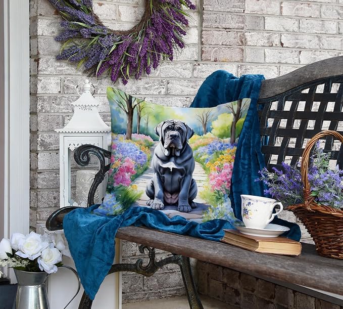 Caroline's Treasures Neapolitan Mastiff Spring Path Throw Pillow Machine Washable, Indoor Outdoor Decorative Pillow for Couch, Bed or Patio, 18Hx18W