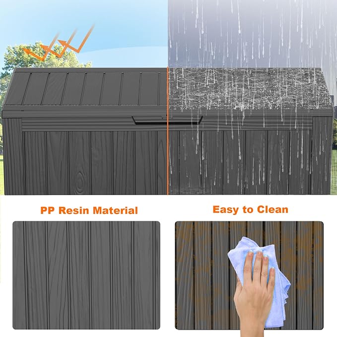 90 Gallon Outdoor Storage Box, Resin Deck Boxes Waterproof, Indoor Outdoor Bin for Package Delivery, Patio Cushions, Gardening Tools, Lockable, UV Resistant