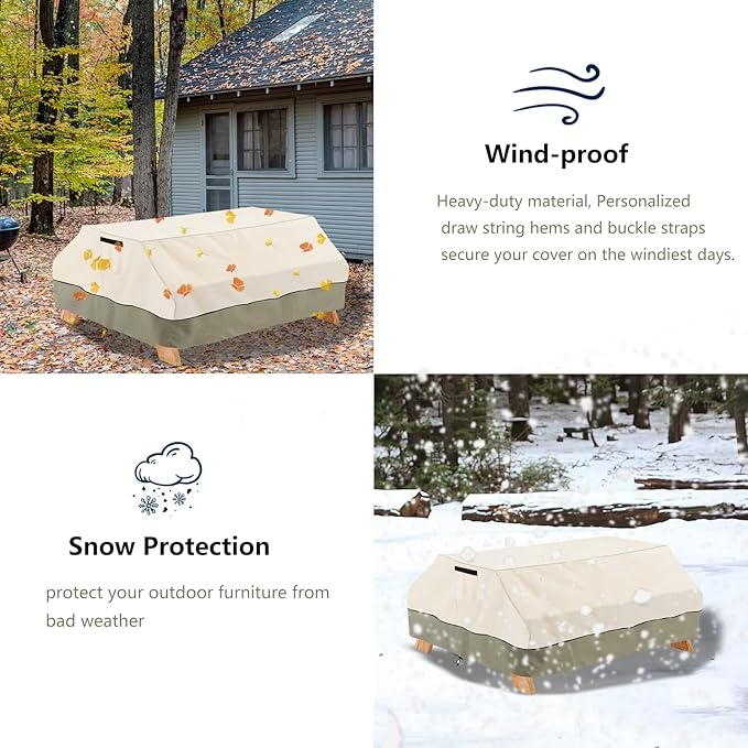 Bitubi 96 Inch Heavy Duty Waterproof Picnic Table Cover - 600D Tough Canvas Wind Dust Proof Anti-UV Outdoor Patio Table Bench Covers Winter