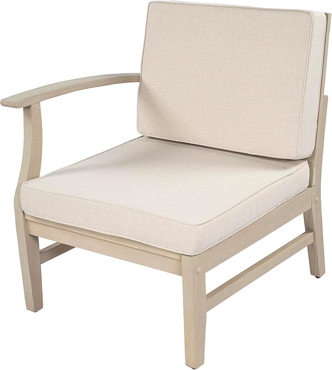 Christopher Knight Home Lila Acacia Wood Outdoor Patio Furniture Set for 6, Patio Conversation Set with 4-Seater Sofa + 2 Club Chairs and Coffee Table, Patio Sofa Set with Cushions, Light White+Sand