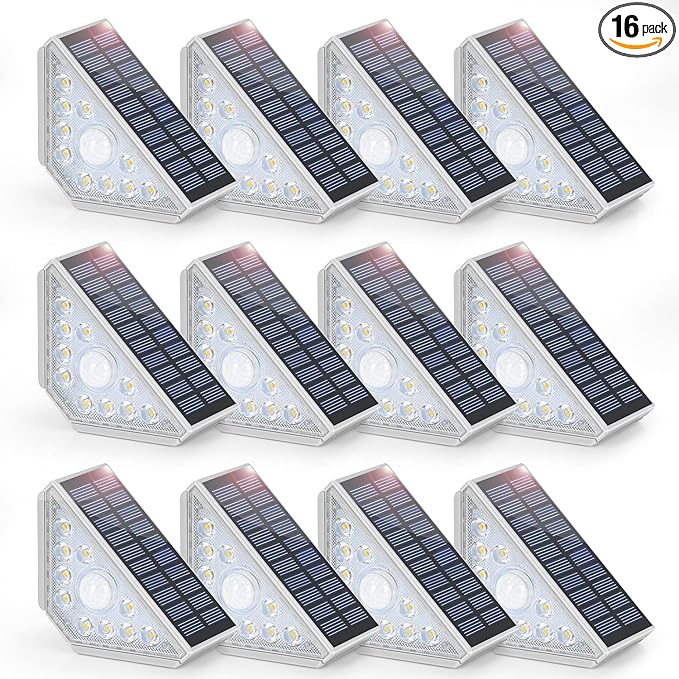 Kondras 16-Pack Motion Sensor Solar Step Lights for Outside, Outdoor Stair Lights Waterproof IP67, Solar Powered LED Outdoor Step Lights Decor for Yard Garden Porch Patio Pathway Deck