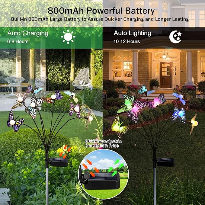 MRHEPHAESTUS Solar Garden Butterfly Lights, 4 Pack 48 LED Solar Swaying Lights, 7 Color Changing Waterproof Firefly Light Outdoor Fairy Light for Garden Patio Yard Pathway Flower Bed Decoration