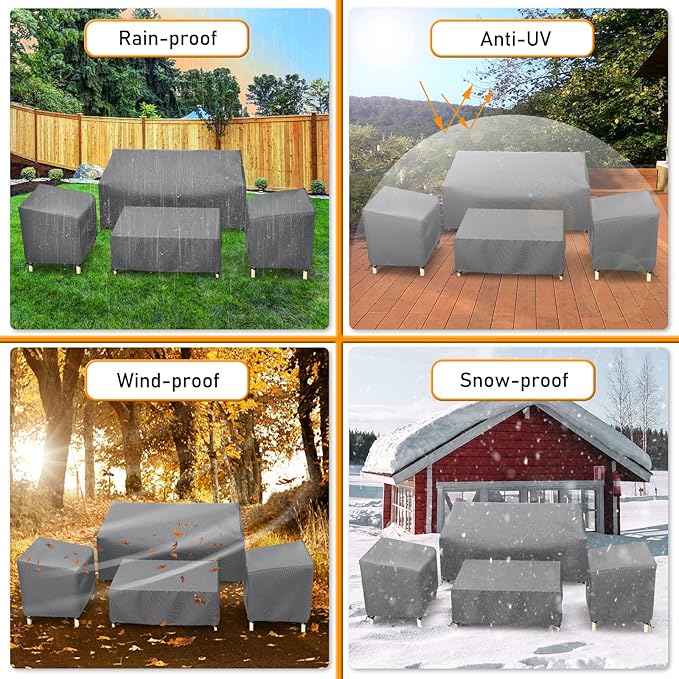 STARTWO Outdoor Patio Furniture Covers Waterproof 4-Piece Set, for Chairs 33in, Loveseat 58in, Coffee Table 46in, Heavy Duty 600D, Grey