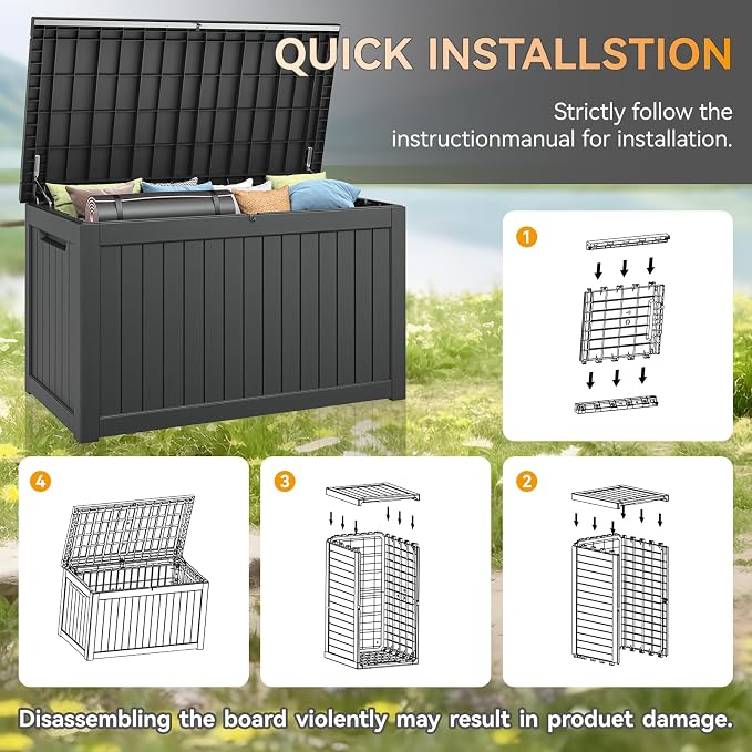 NUNU LAB 270 Gallon Large Resin Deck Box, Waterproof Outdoor Storage Box, Lockable Storage Bin for Patio Furniture, Garden Tools, Pool Accessories, UV-Resistant & All-Weather, Black