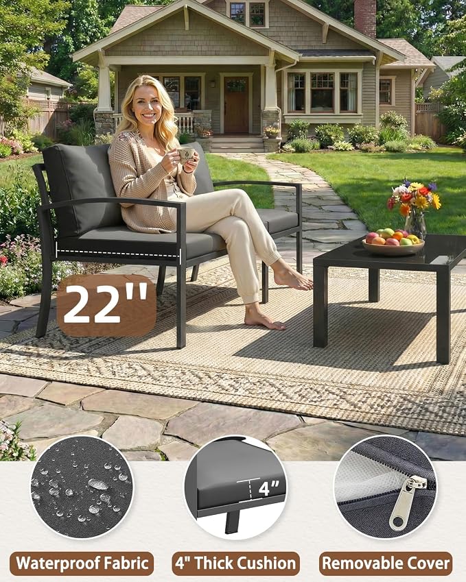 U-MAX Aluminum Patio Furniture Set 7 Seats, Modern Furniture Clearance with Coffee Table & Side Table, Patio Conversation Sets with Deep Cushions for Lawn, Garden, Porch, Balcony, Dark Grey