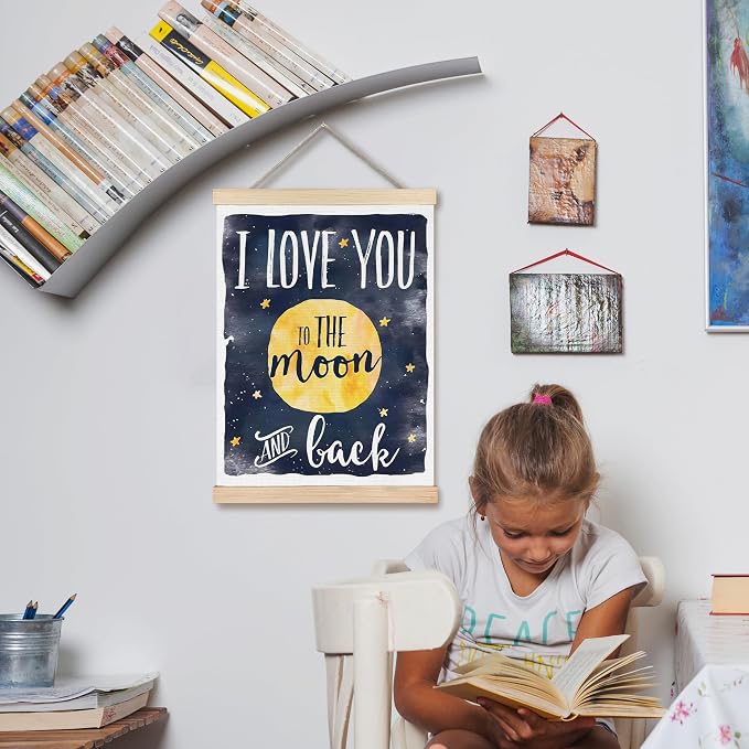 FDHSPAAM Moon Nursery Wall Art Decor, Baby Room Decor, Navy Blue Celestial I Love You To The Moon And Back Wall Art Posters for Nursery Home Kids Bedroom, 12x16 Inch