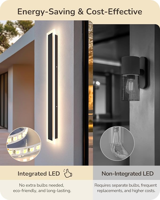 EDISHINE Outdoor Wall Light, Upgraded 2 Pack 39.4" LED Linear Modern Sconce | Adjustable Brightness & Color Temperature, IP65 Waterproof, Memory Function, Long Exterior Lighting Fixture for Garage