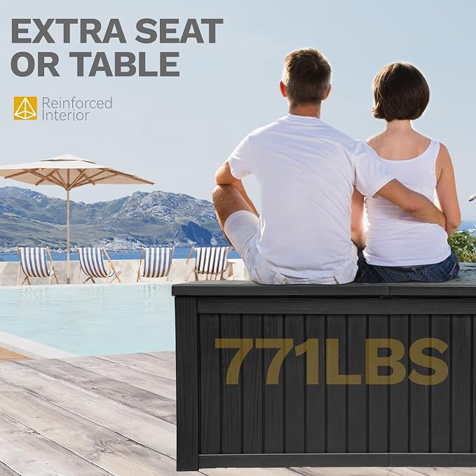 DWVO 180 Gallon XL Deck Box with Divider & Lockable Lid, Waterproof Resin Outdoor Storage for Patio, Garden, Poolside, Cushions, Supplies & Sports Gear, Black