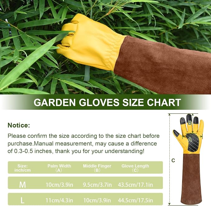 WOHEER Long Gardening Gloves for Women Thorn Proof,Rose Pruning Cowhide Leather Garden Glove for Cactus, Rose and Blackberry