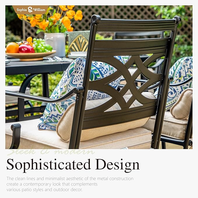 Sophia & William Patio Dining Set, 13ft Umbrella, Swivel Chairs, Beige | Seats 6, Cushions