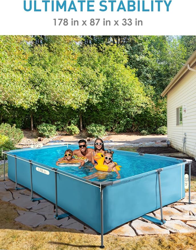 Above Ground Pool 15FT x 7FT Rectangle Swimming Pool with 1765 Gal Capacity, Easy Set Up, Outdoor Backyard Pools for Family, Adults