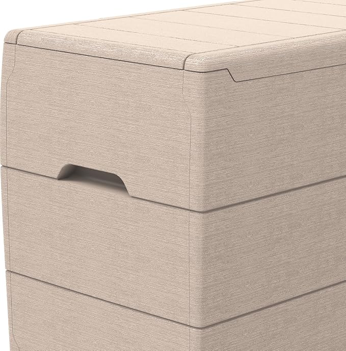 Duramax Cedargrain Durabox 270 Litre/ 71 Gallons plastic storage box, Outdoor Deck Garden Furniture Organizer, Lockable Lid, Plastic Cushion Box with Wheels and Handles, Patio Box, Warm Taupe
