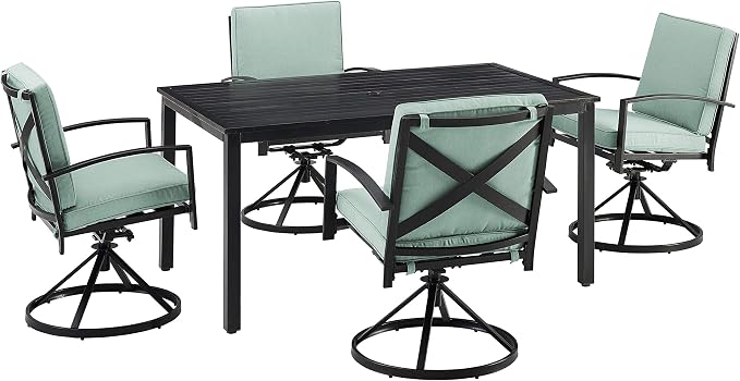 Crosley Furniture Kaplan 5-Piece Outdoor Dining Set for 4, Patio Table and Chairs for Backyard, Deck, Oiled Bronze with Mist Cushions