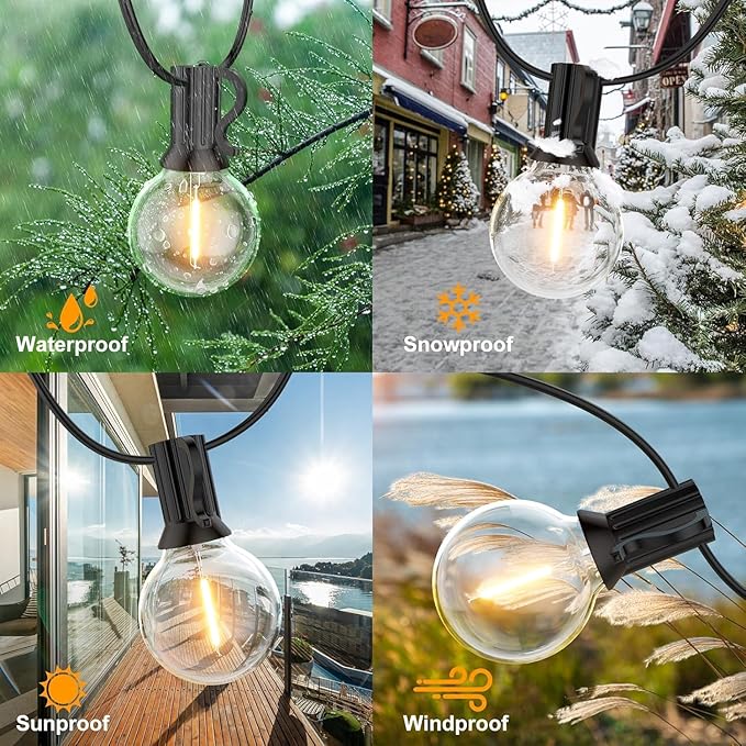 GPATIO Outdoor String Lights, 100FT G40 Bulbs Shatterproof Patio Lights, Waterproof Dimmable Hanging Outdoor Lights, Connectable LED Outside Lights for Backyard Yard Gazebo Porch Party