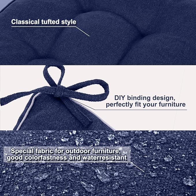 Wenqik 44 x 19 x 4 Inch Outdoor Bench Cushion Set of 3 Waterproof Tufted 1 Patio Loveseat Cushions and 2 Square Chair Seat Pad for Outdoor Furniture Couch Swing Sofa Wicker Settee(Navy Blue)