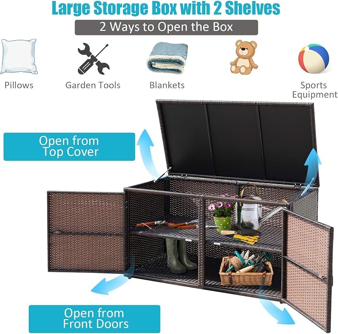 HAPPYGRILL Deck Box Outdoor Wicker Storage Box Cabinet 73 Gallon Storage Container Bin Box for Furniture Tools in Garden Balcony Porch Yard