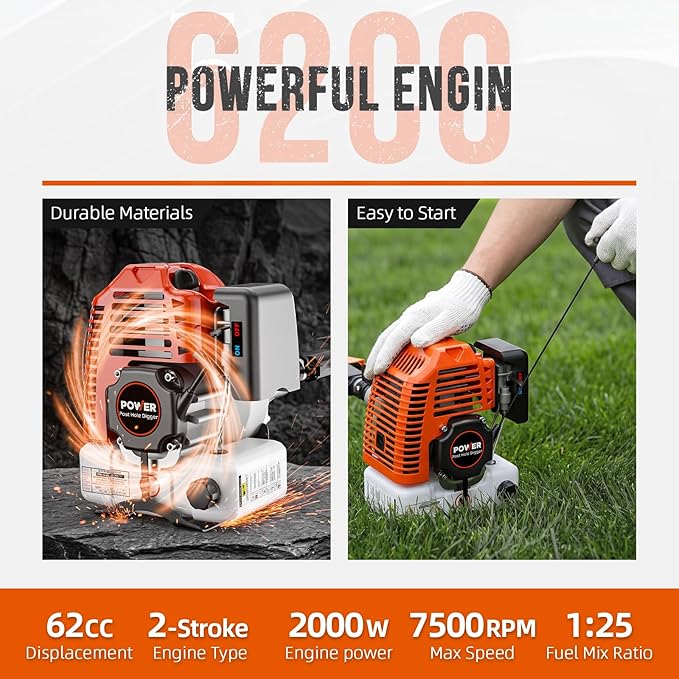 62cc Gas Powered Weed Eater String Trimmer, 3 in 1 Gas Weed Wacker, Powerful 2 Stroke Yard Tool,Quick Start Grass Cutter for Home Garden Lawn Trimming