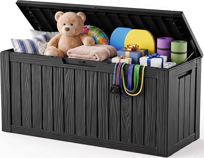 Outdoor Storage Box,140 Gallon Resin Deck Box,Waterproof & UV Resistant Lockable Package Delivery Bin,Toy Cabinet for Indoor & Outdoor