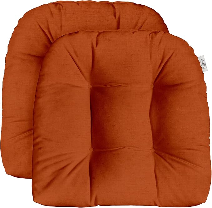 RSH DECOR: Sunbrella Tufted Wicker U-Shape Cushions Set of 2 | 22” x 22” | Outdoor Seat Cushions for Patio Furniture| Crafted with Sunbrella Performance Fabric | Canvas Rust - Made in USA