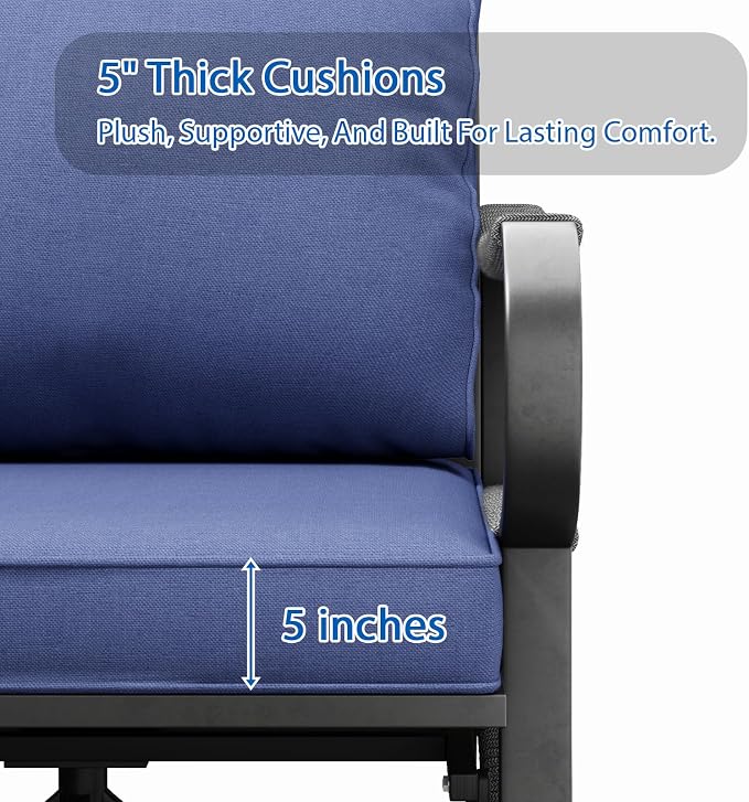 11 Piece Patio Furniture Set, 4 Single Swivel Chairs, Rope Braided Exposed with Thick Cushions, Outdoor All Weather Patio Conversation Sectional Sofa Set for Garden, Porch, Lawn, Blue