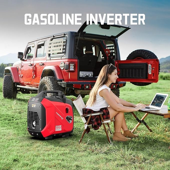 PowerSmart PS5020W 2500W Inverter Generator: Manual Start, Fuel-Efficient, with CO Alarm and USB Output—Ideal for Home and Outdoor Use